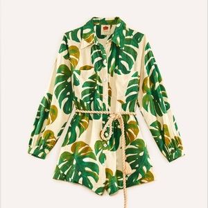 FARM RIO White Monstera Long Sleeve Romper